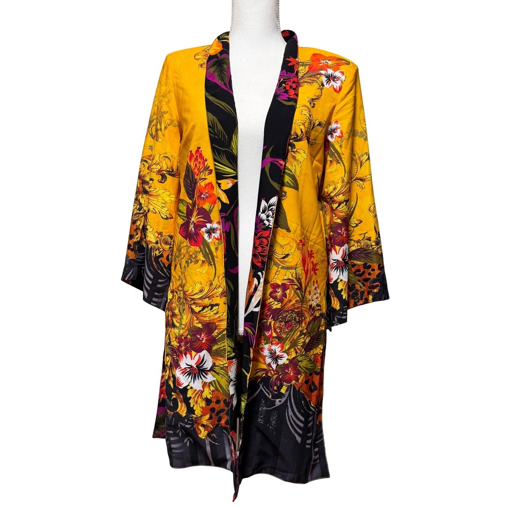 NYGARD Yellow Floral‎ Print Kimono Cardigan Duster Luxury Jacket size S
